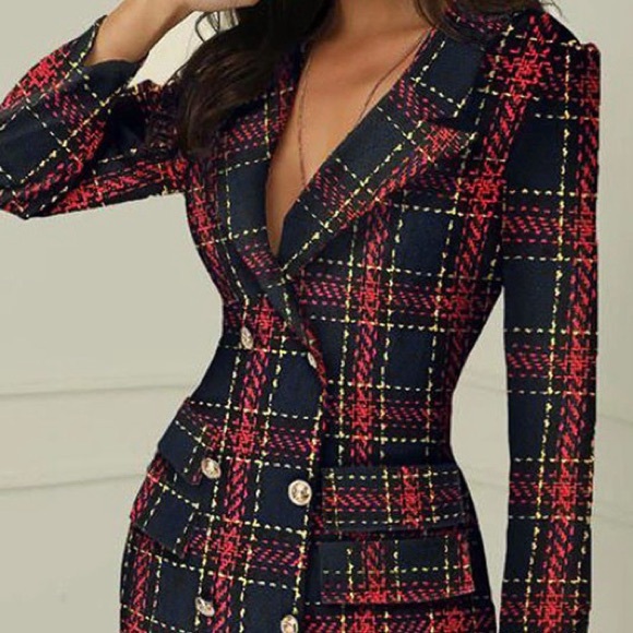 Dresses & Skirts - Plaid Women's Blazer Dress - Red and Navy